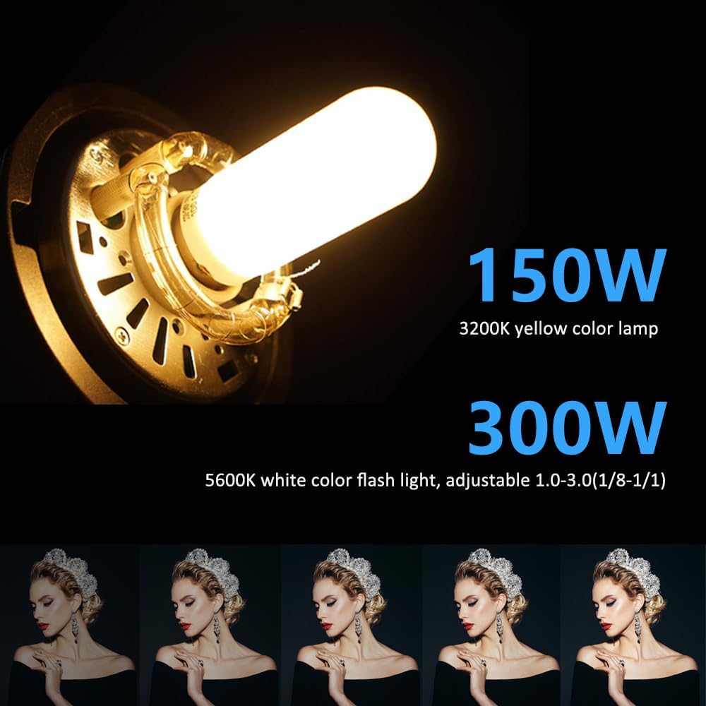 Studio Flash Kit for Photography, 600W Studio Strobe Light Set with Bowens Mount, 2.4G X System MS300 Monolights