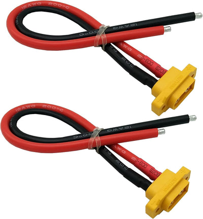 2pcs XT60E-M Plug Male Connector XT60 Mountable Pigtail Cable with 20CM 12AWG Cable for RC Lipo Battery FPV Racing Quadcopter Drone (XT60E-M Cable)