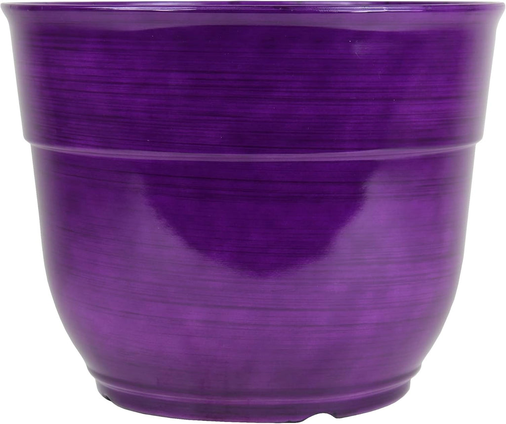 Indoor/Outdoor Glazed Brushed Happy Plastic Planter, Large, Dark Purple, 15" (Pack of 2)