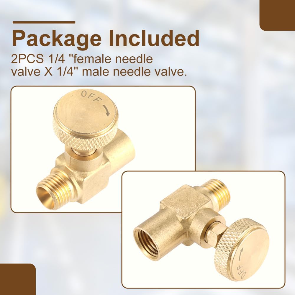 Yetaha 2Pcs Golden Brass 1/4" NPT Propane Flow Control Needle Valve