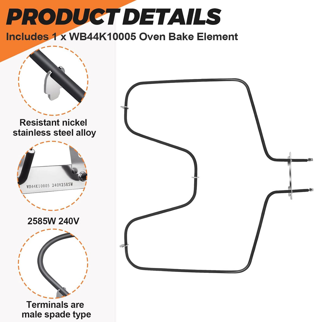 【Upgraded】WB44K10005 wb30x46987 WB44K10001 Oven Bake Element Fit for GE Hotpoint Americana Oven model RB526H3WW,RB757BH1WH,RB787WH1WW,RB787CH2CC,JBS03H2WH,36291114101,ABS200P1WW, JB14Y1DC by Beaquicy