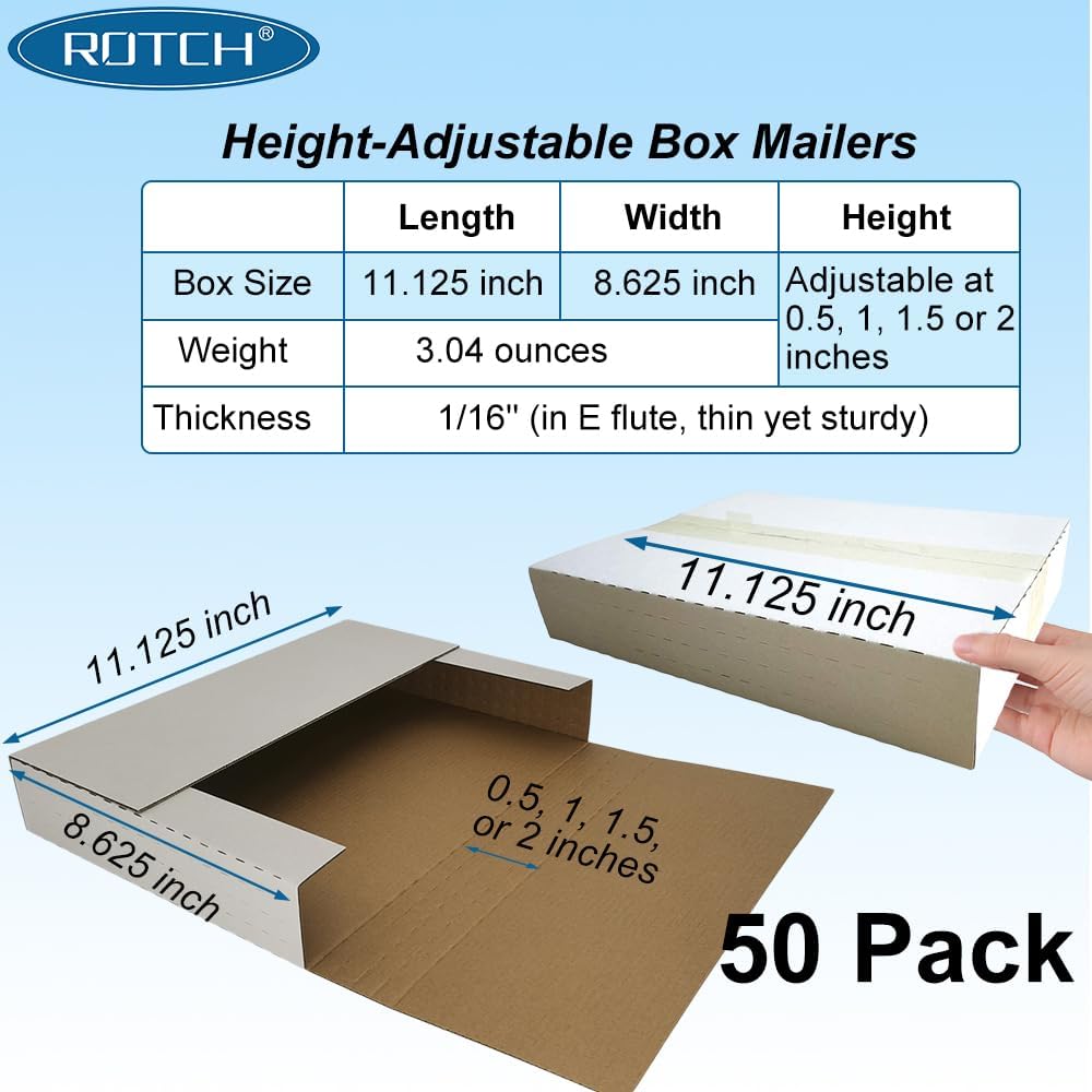 50 Pack 11.125x8.625x2'' Small Shipping Boxes, White