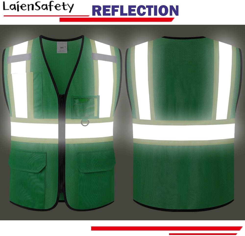 Hi Vis Reflective Safety Vest for Men Women,EK178,Green,2XL | 4 Pockets,1 Inside Pocket, Class 1 Mesh High Visibility