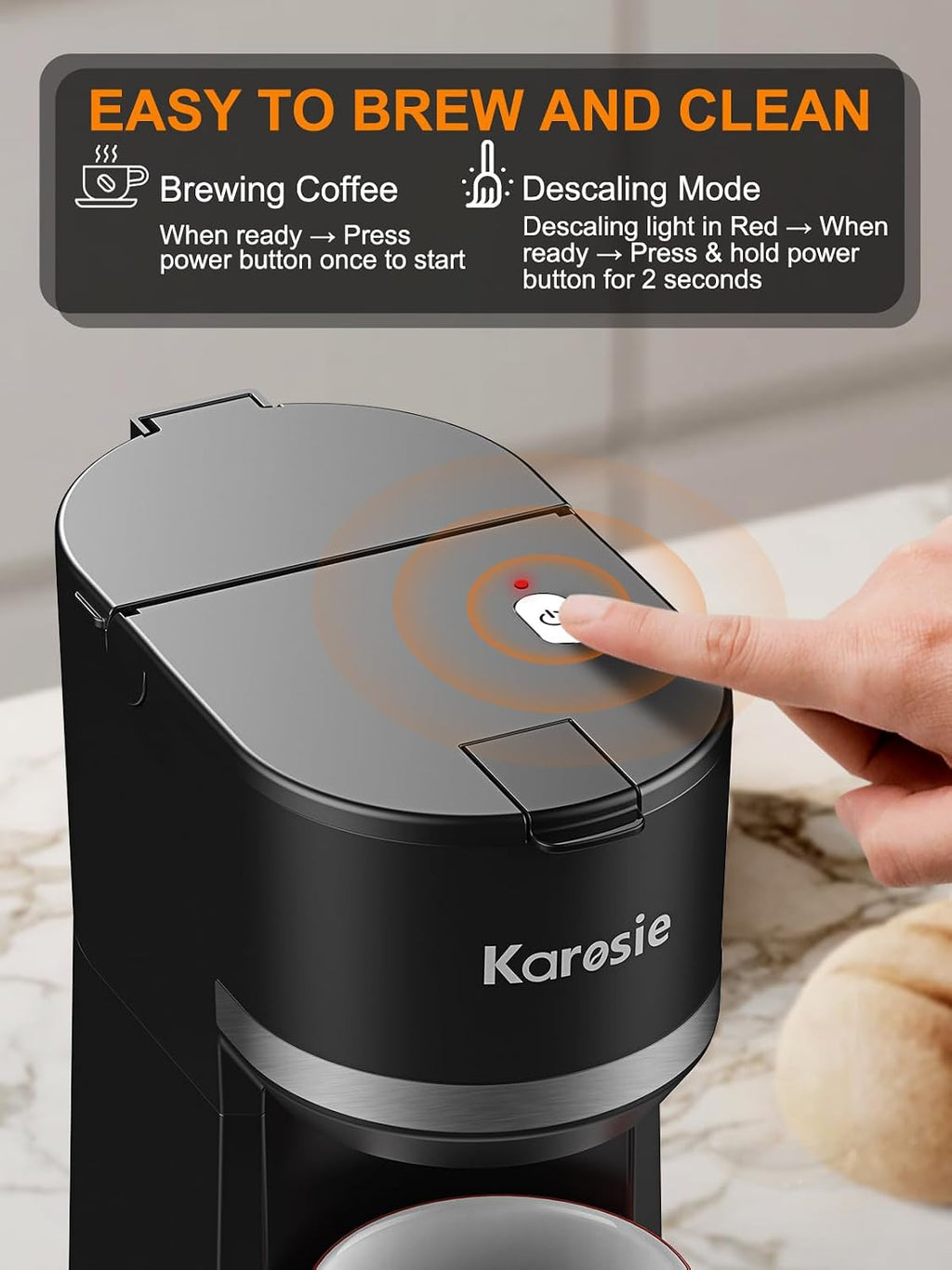 Single Serve Coffee Maker for Coffee Pods and Grounds, Fast Brew, 6-12 oz Brew Sizes Single Cup Coffee Maker Fits