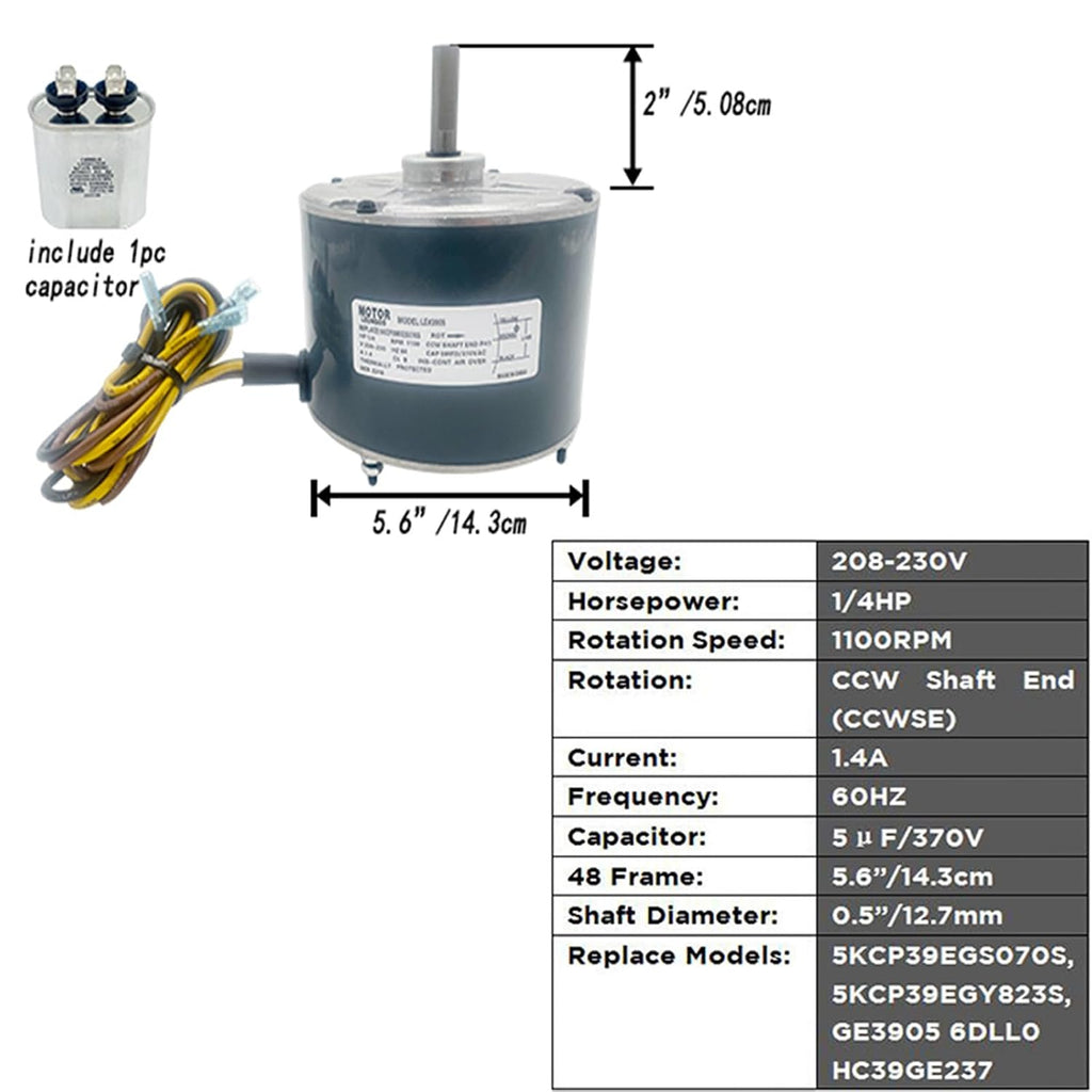 5KCP39EGS070S 1/4HP AC Condenser Fan Motor Replaces Carrier HC39GE237, 236 | Bryant Payne HC39GE234A 5KCP39EGY823S