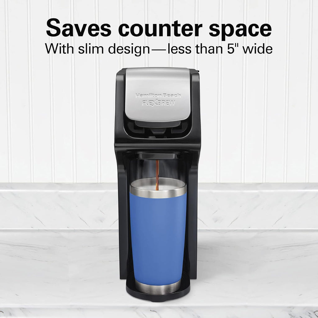 FlexBrew Single Serve Coffee Maker | Uses Pod Packs and Grounds | Regular & Bold Options | Slim Design | 14 oz.