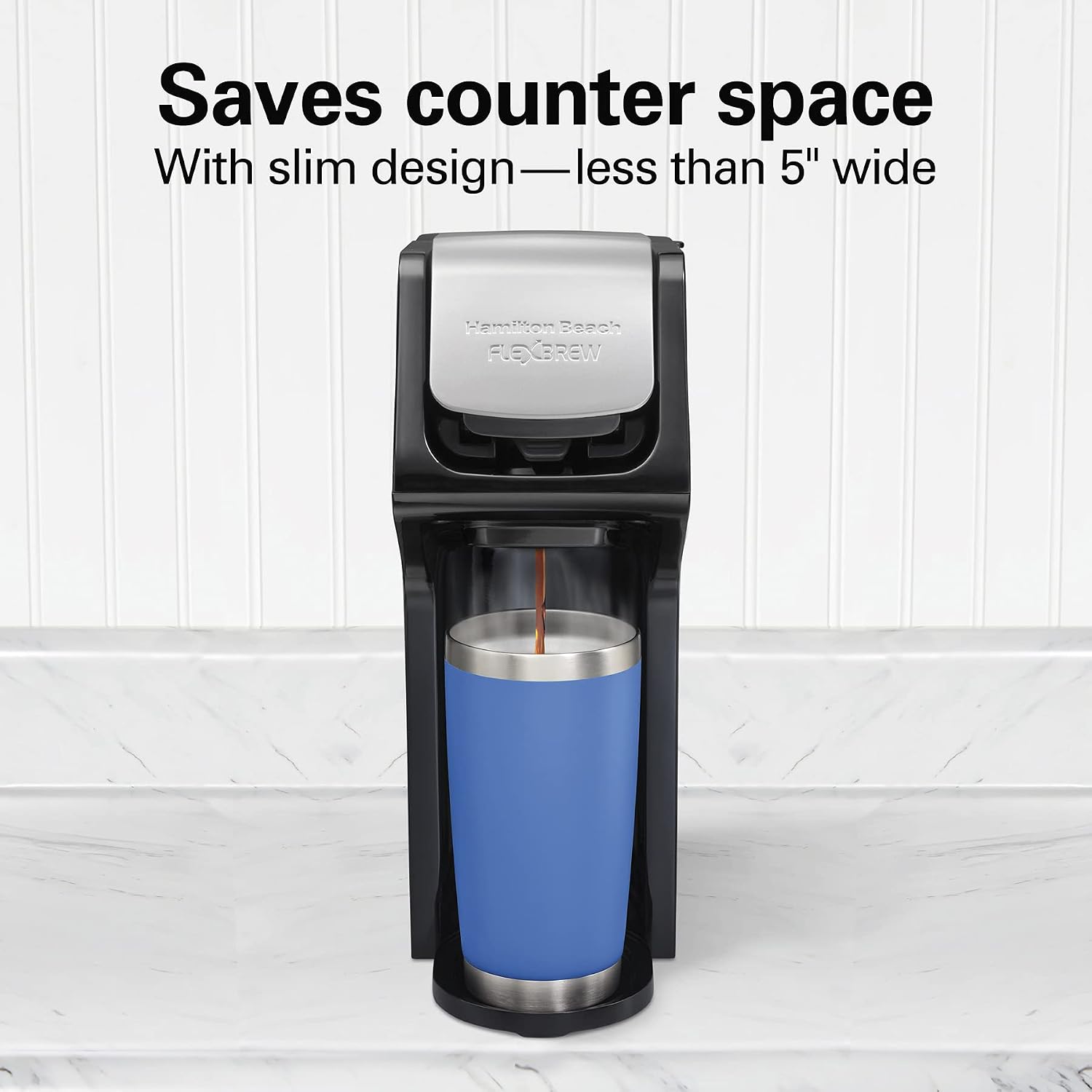 FlexBrew Single Serve Coffee Maker | Uses Pod Packs and Grounds | Regular & Bold Options | Slim Design | 14 oz.