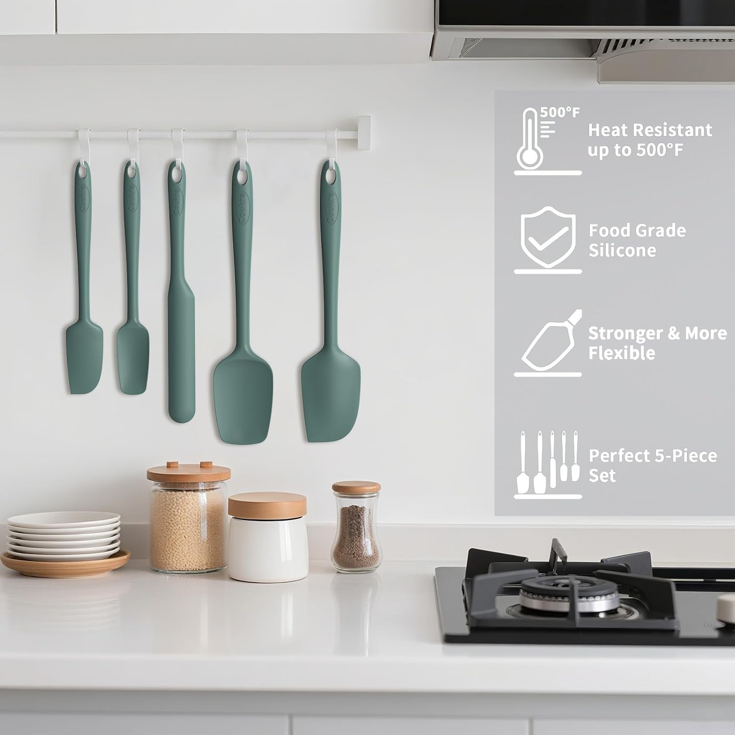 Silicone Spatula Set of 5,High Temperature Resistant, Food Grade Silicone, Dishwasher Safe, for Baking, Cooking (Pure