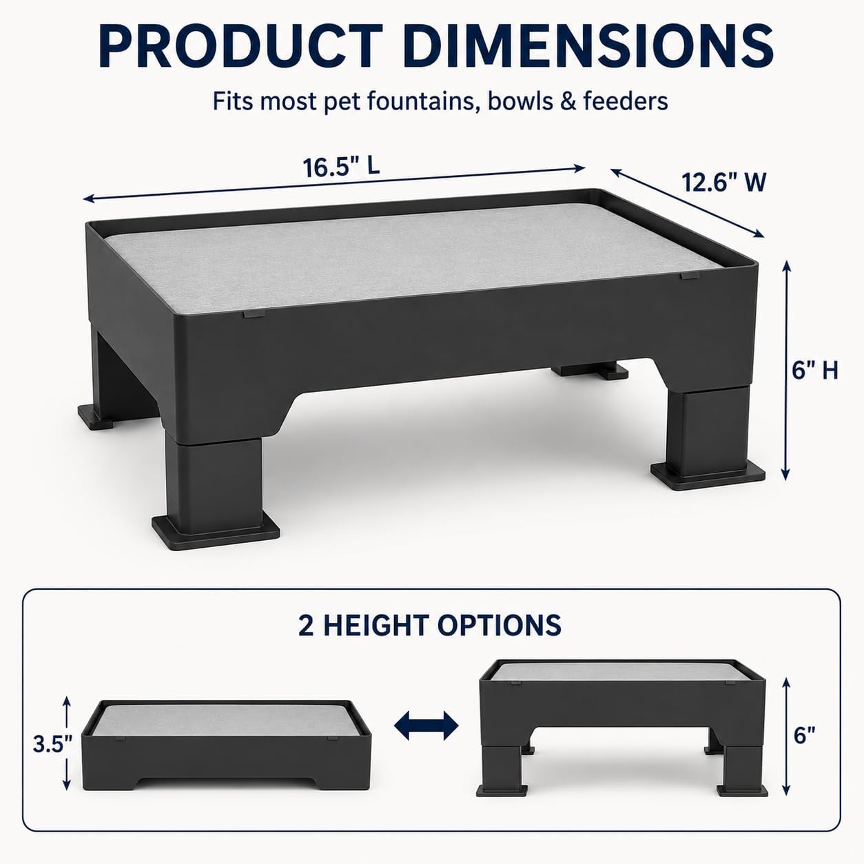 Raised Dog Fountain Stand with Absorbent Diatomite Mat, Adjustable 3.5" & 6" Dog Water Bowl Stand, Helps Keep Floors