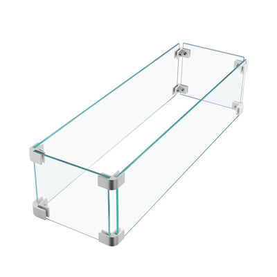 23.1"x 7.3"x 5.5" Rectangular Fire Pit Wind Guard,Transparent Tempered Glass,Polished Aluminum Brackets,3M Anti-Slip