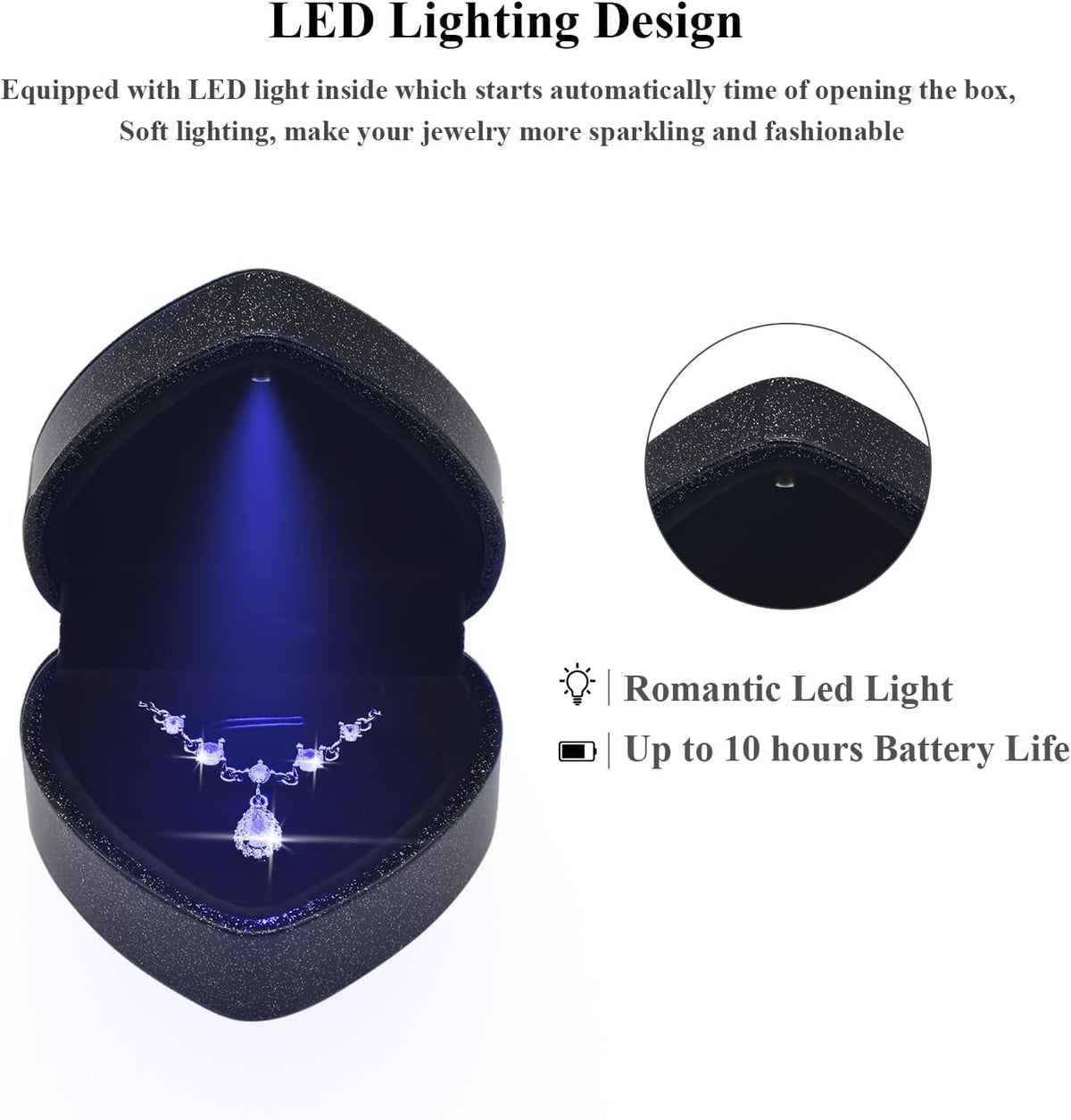 LED Heart Necklace Presentation Box with Automatic Light
