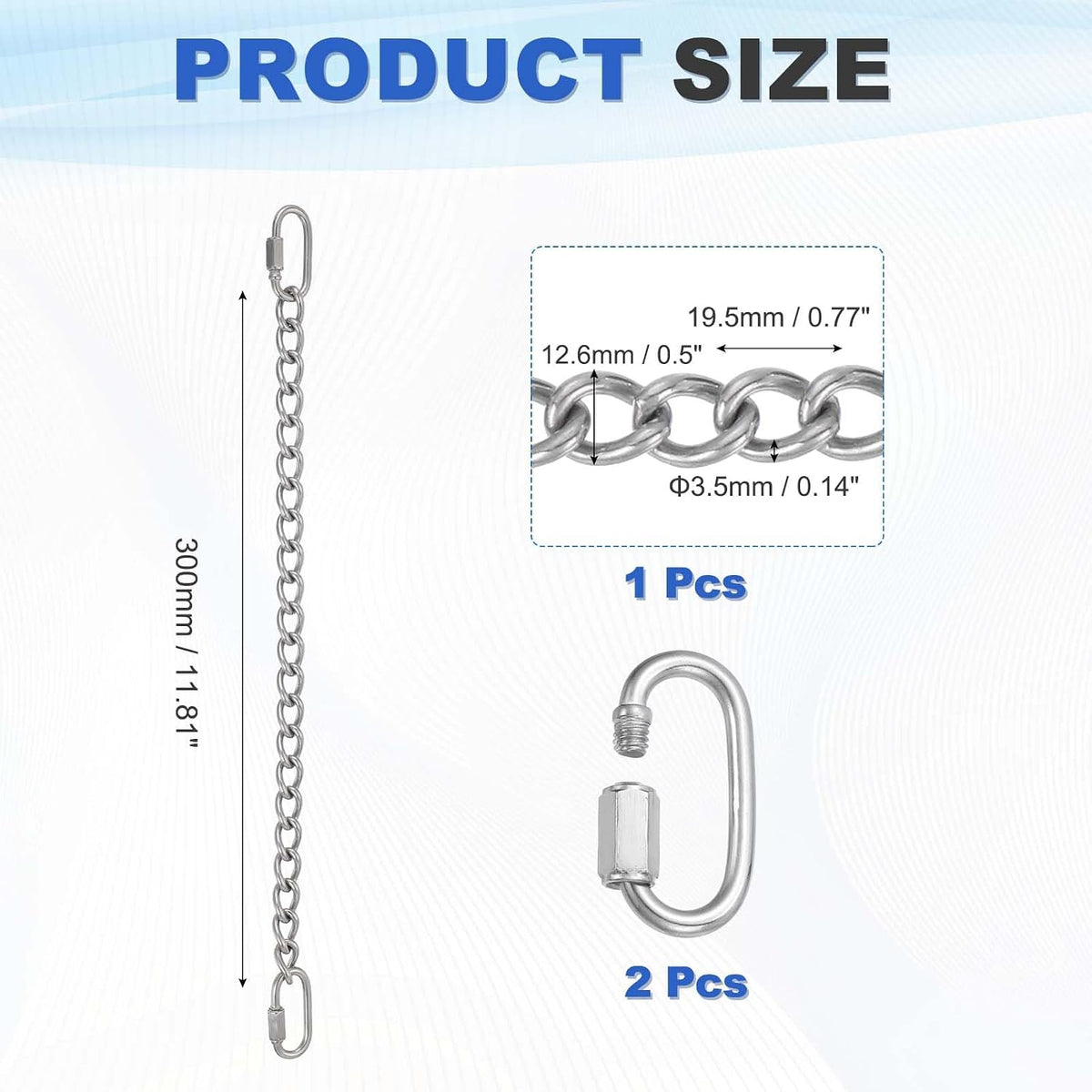 PATIKIL Gate Chain Lock 11.9" 304 Stainless Steel Hanging Chain Lock Silver