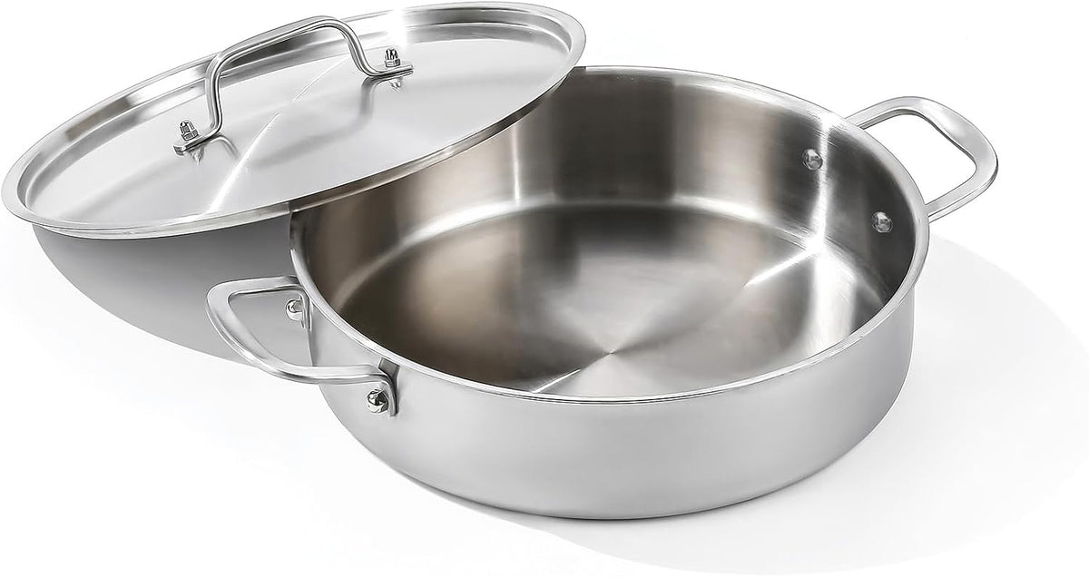 Tri-Ply Stainless Steel 6 Quart Braiser Pan with Lid