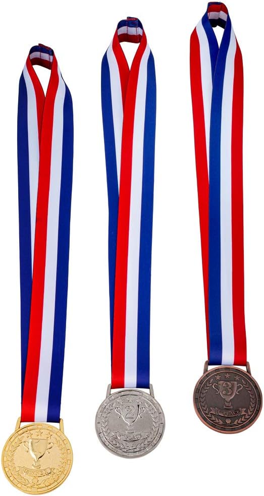Award Medals for Winner of Gold, Silver, Bronze, Made by Olympic Style Solid Metal with Premium Ribbon, Set of 3