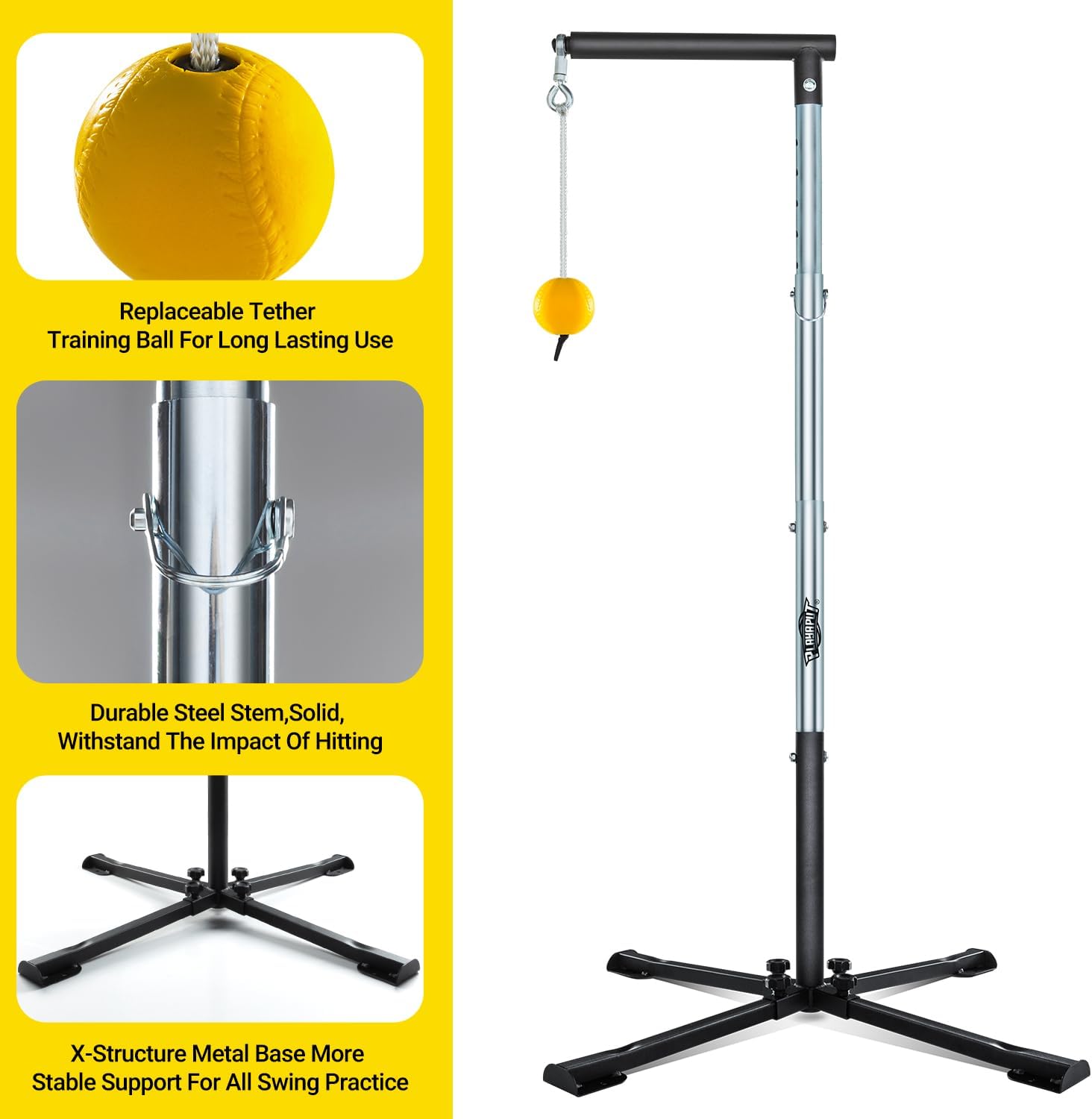 Baseball Softball Batting Tee with Tethered Ball | Auto Reset Baseball Swing Trainner,Softball Hitting