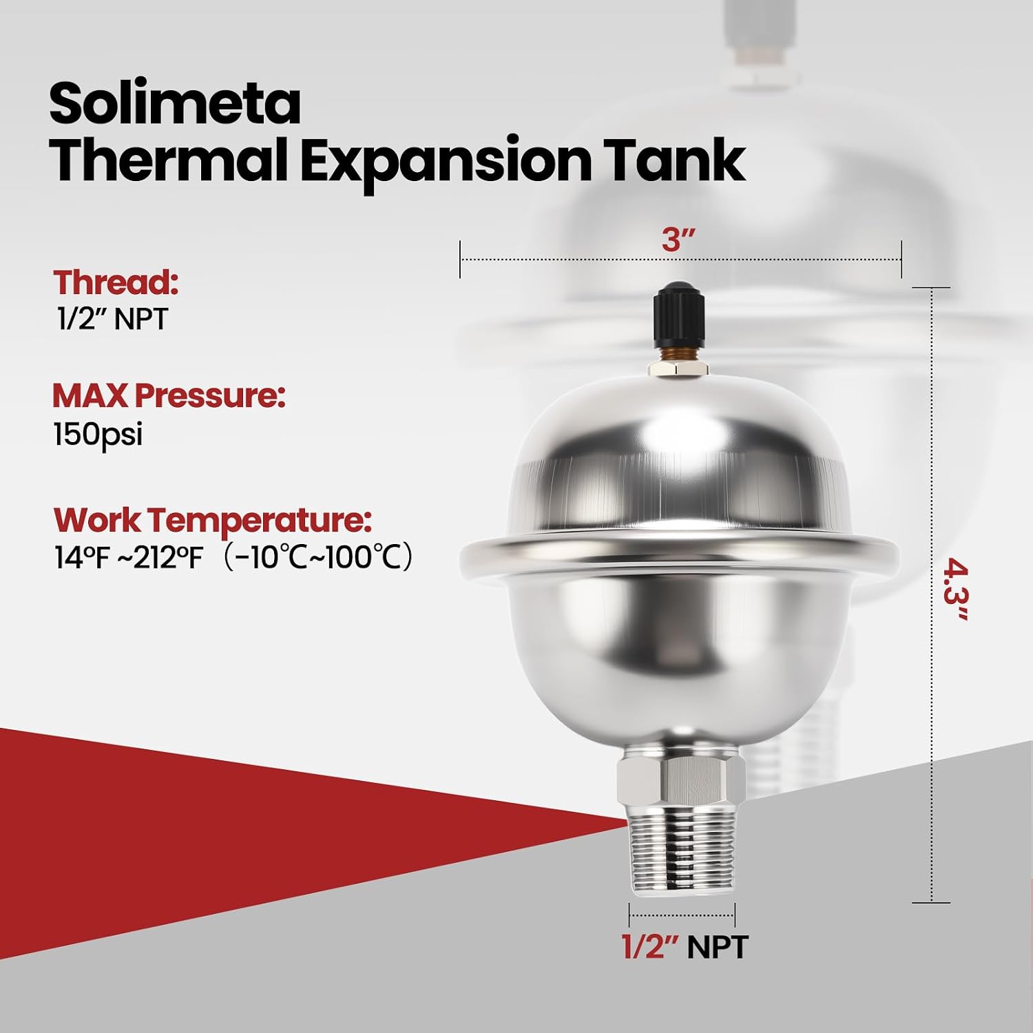 Mini Thermal Expansion Tank, 1/2 Inch Stainless Steel Mini Tank For 2-Gallon Tankless Water Heater