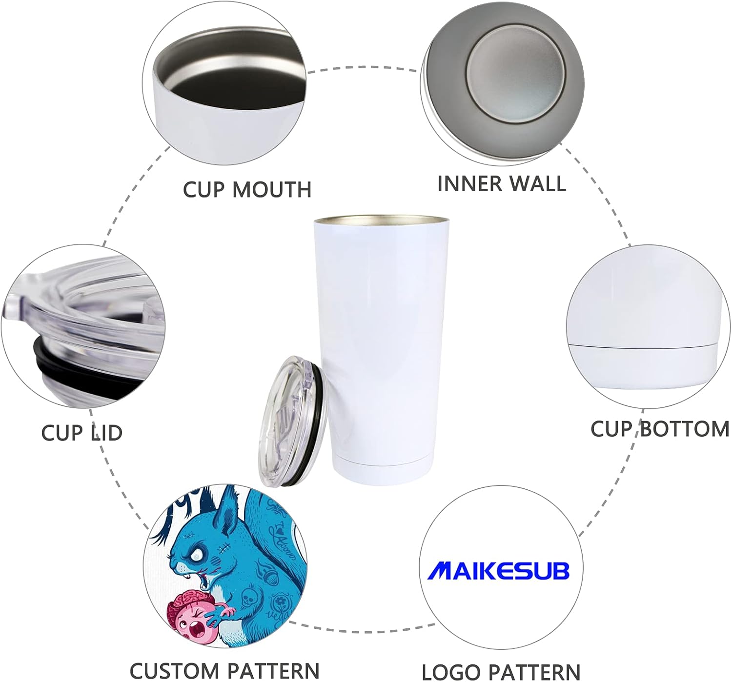 20oz Sublimation Blank Stainless Steel Tumbler w/Lid | 4pk 20oz white sublimation blank steel tumbler, double wall