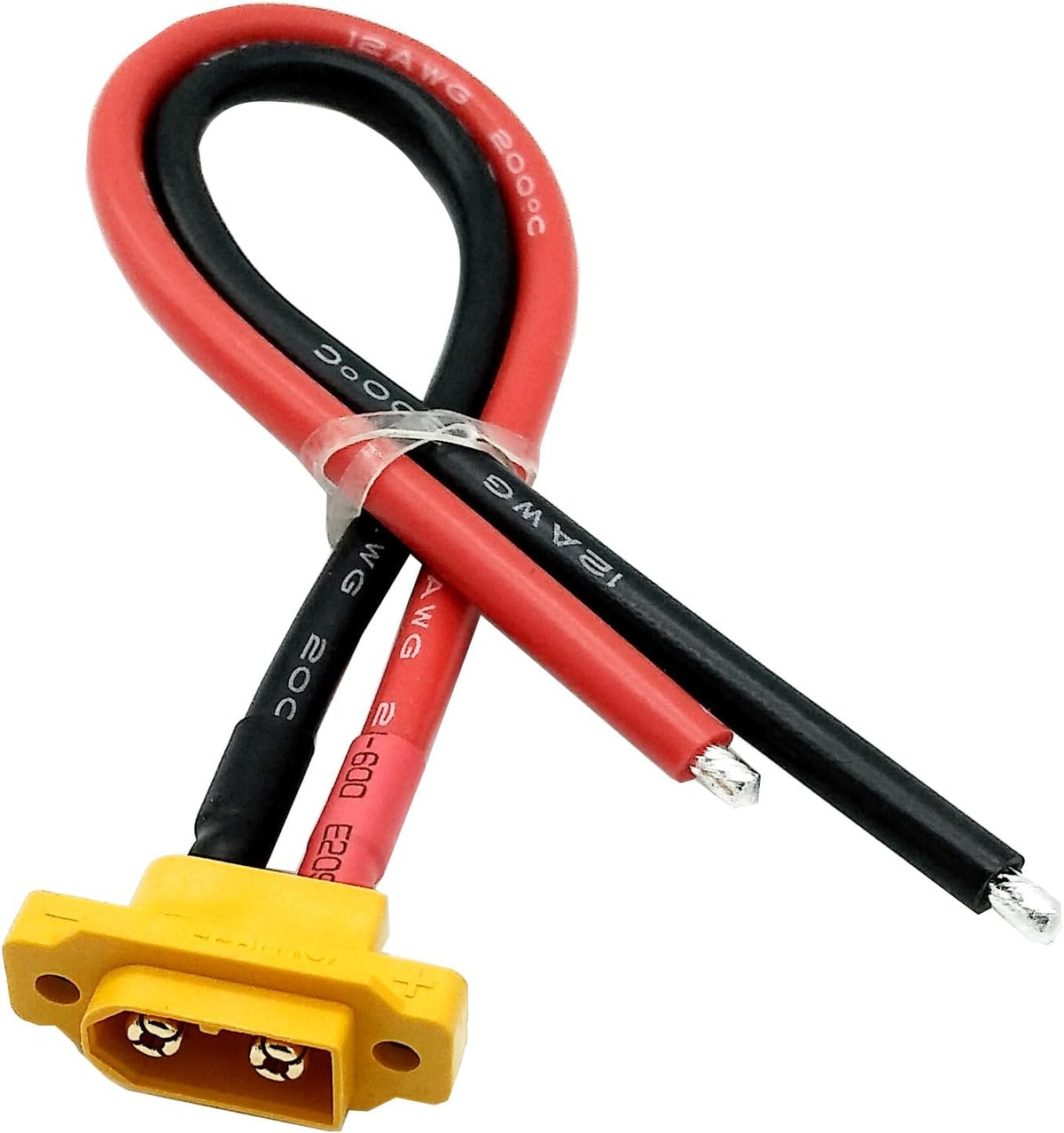 2pcs XT60E-M Plug Male Connector XT60 Mountable Pigtail Cable with 20CM 12AWG Cable for RC Lipo Battery FPV Racing Quadcopter Drone (XT60E-M Cable)