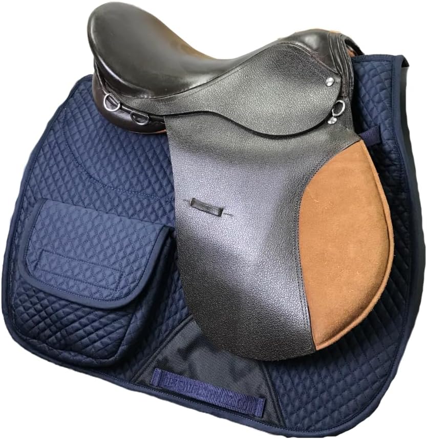 Premium English Saddle Pad with Storage Pockets, Half Fleece Lined for Comfort, Shock Absorbing Wither Relief Design