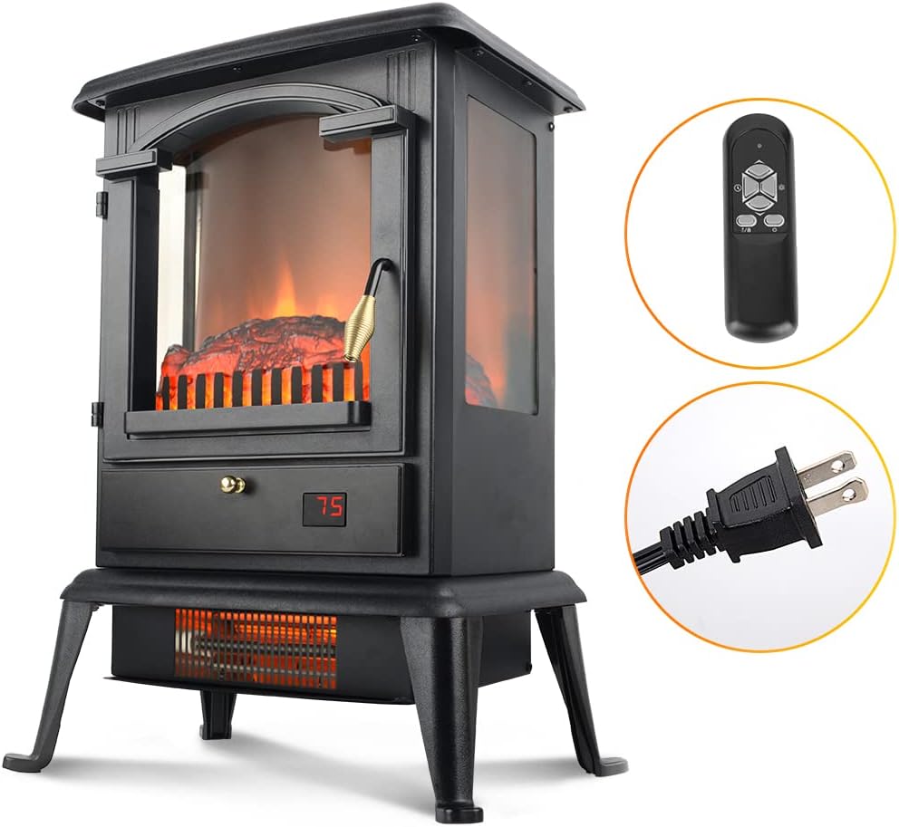 Freestanding Portable Electric Fireplace Heater Stove w/Remote Control