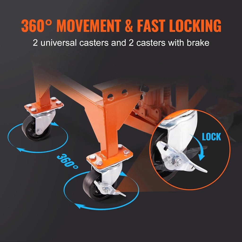 Hydraulic Motorcycle Lift Table, 350 LBS Capacity Motorcycle Scissor Jack Lift with Wide Deck, J-Hooks, 4 Wheels