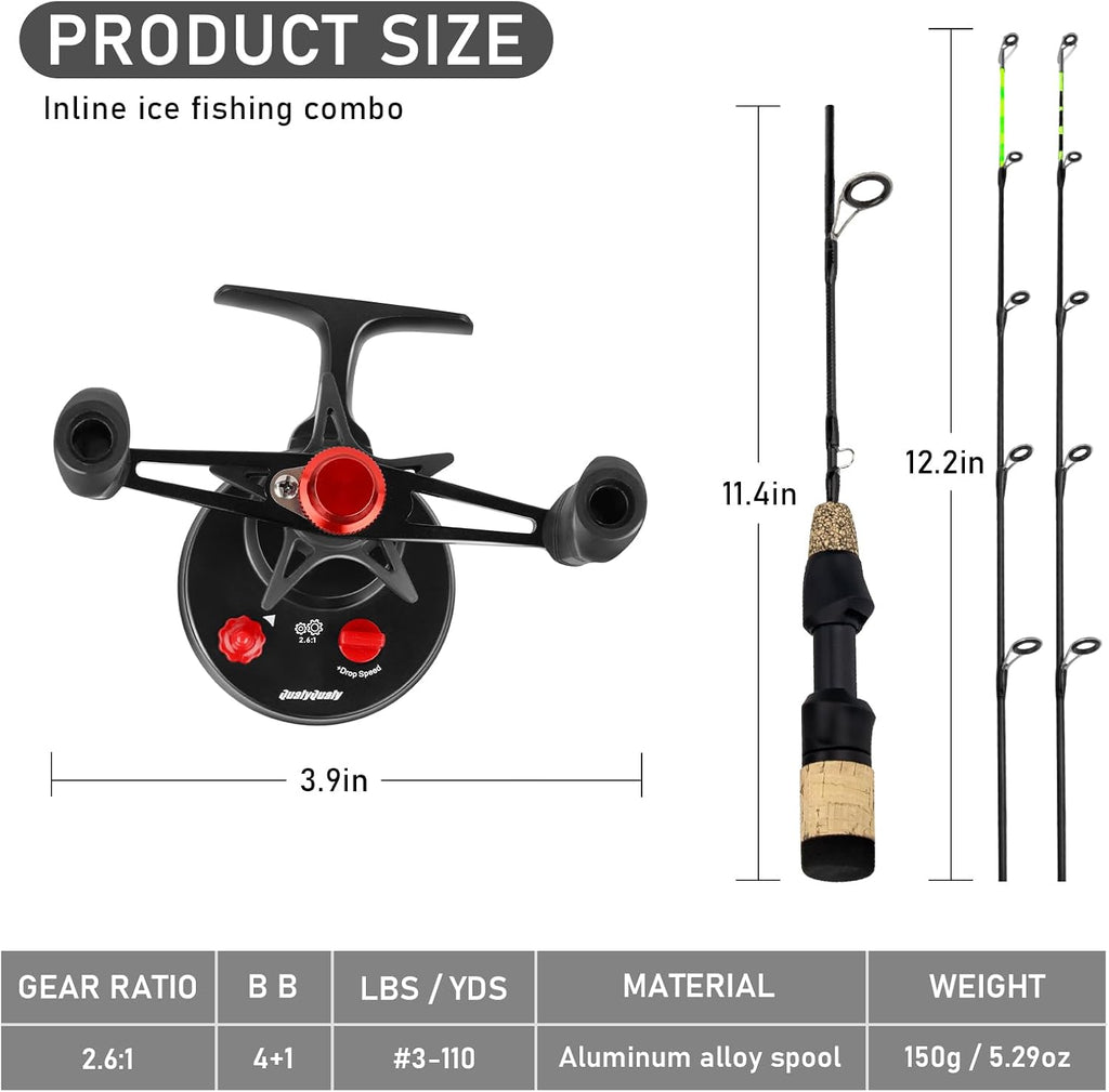 Ice Fishing Rod and Reel Combo 24-28 inch M/ML Inline Ice Fishing Combos 2 Different Tips for Walleye Perch Panfish