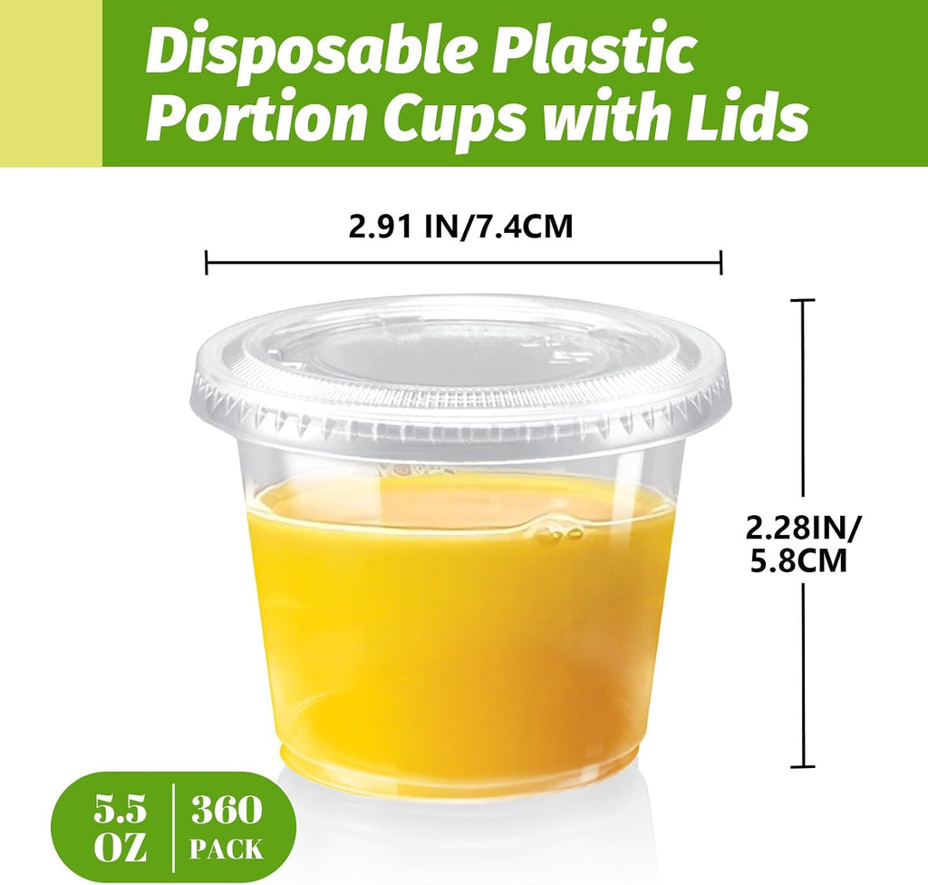 360 Sets 5.5 oz Disposable Plastic Portion Cups with Lids Clear