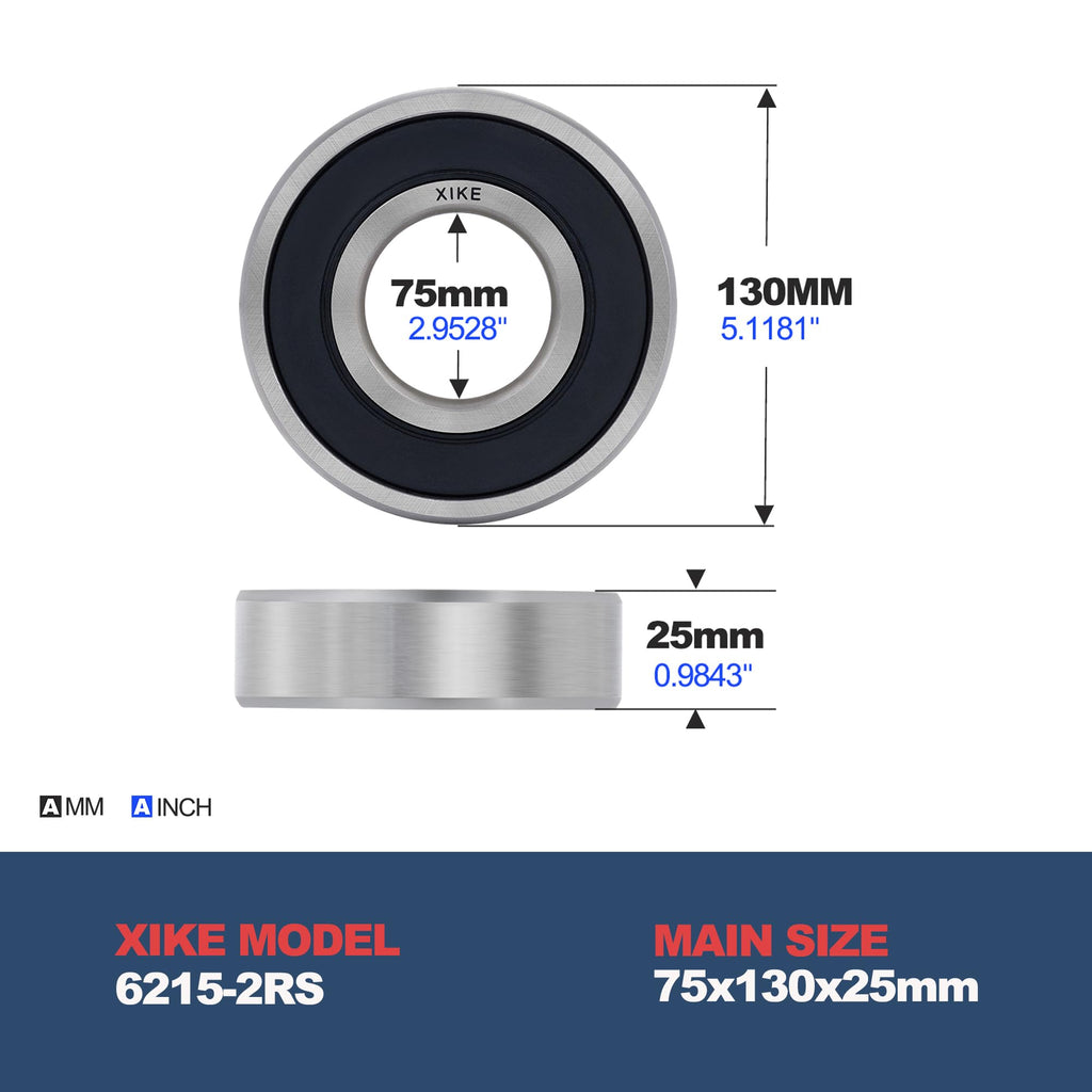 XiKe 6215-2RS Deep Groove Ball Bearing, 75x130x25mm (1-Pack)