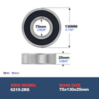 XiKe 6215-2RS Deep Groove Ball Bearing, 75x130x25mm (1-Pack)