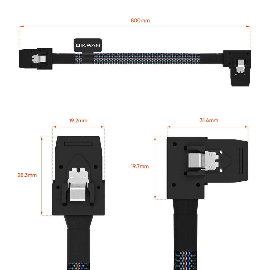 Internal Mini SAS to Right Angle SAS Cable, 2.5FT /0.75M, Compatible with RAID or PCI Express Controller