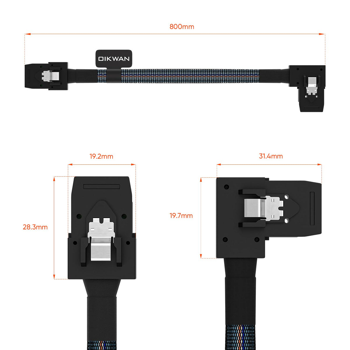 Internal Mini SAS to Right Angle SAS Cable, 2.5FT /0.75M, Compatible with RAID or PCI Express Controller