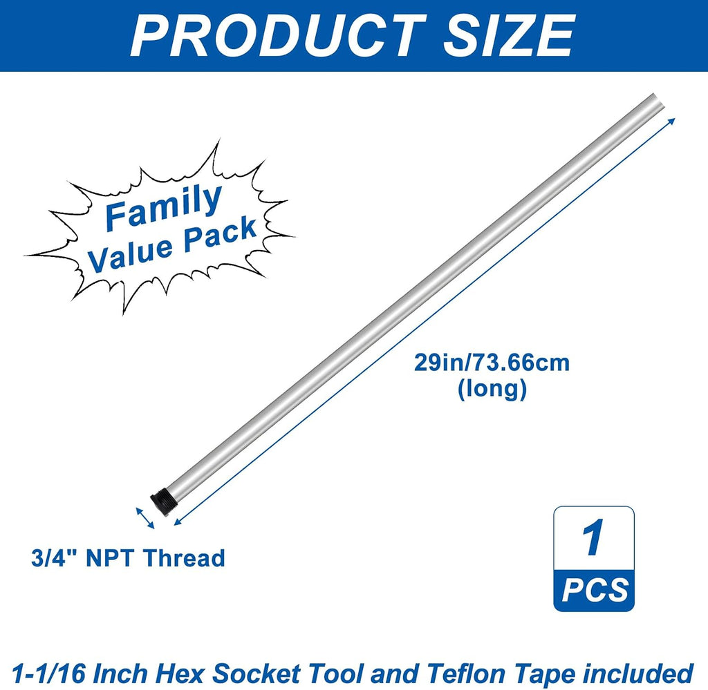 29" Magnesium Anode Rod for Hot Water Heater, 3/4" NPT