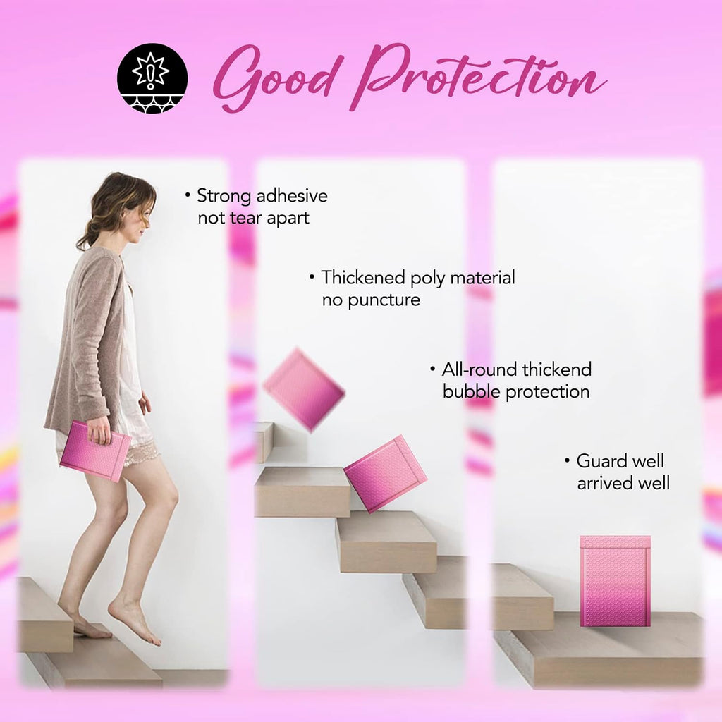 Bubble Mailers 6x10" 100 Pack Gradient Pink Thick Padded Envelopes