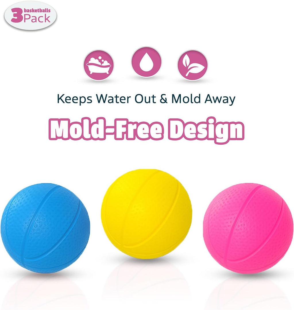 Bath Toys - Bathtub Basketball Hoop for Toddler Kids | with 3 Colorful Mold-Free Balls Set and Strong Suction Cups