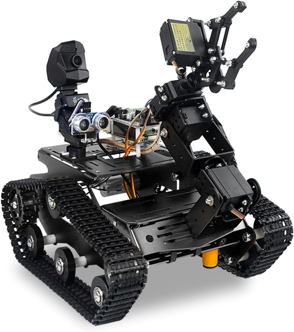 Smart WiFi Robot Kit with Raspberry Pi 5, 4DOF Robotic Arm Track Tank Chassis Robot Car with 2DOF HD Camera