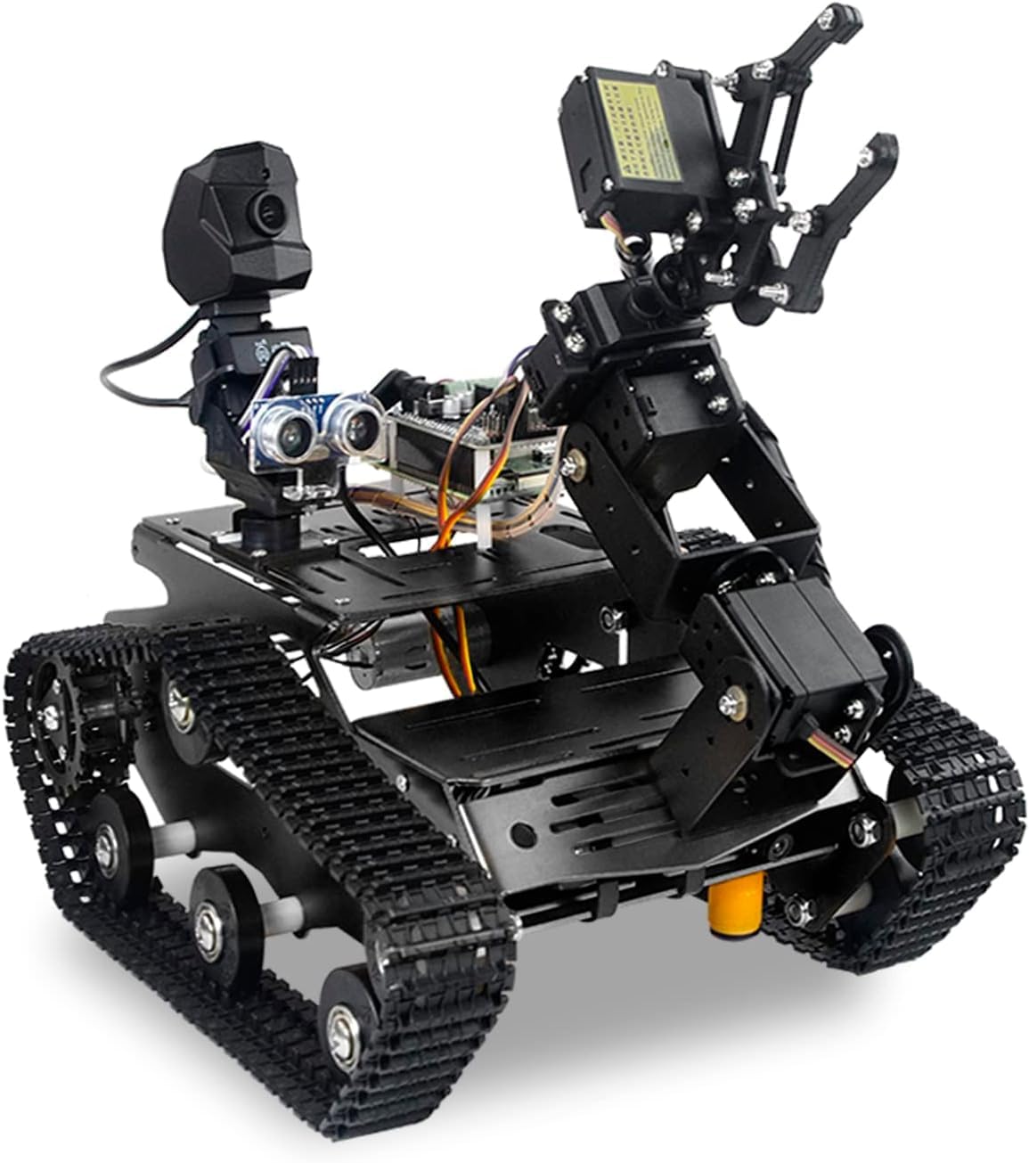 Smart WiFi Robot Kit with Raspberry Pi 5, 4DOF Robotic Arm Track Tank Chassis Robot Car with 2DOF HD Camera