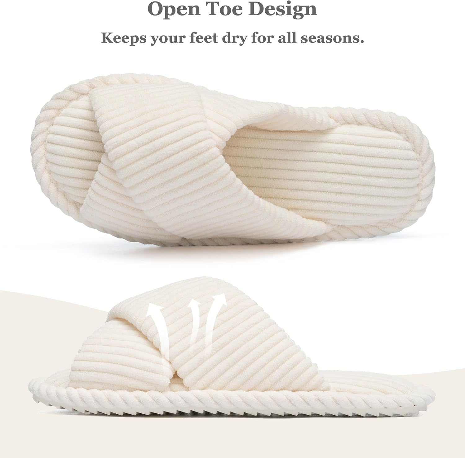 Slippers for Women with Memory Foam Open toe House Bedroom Shoes | Crossbands Cozy Corduroy Slides,Non Slip