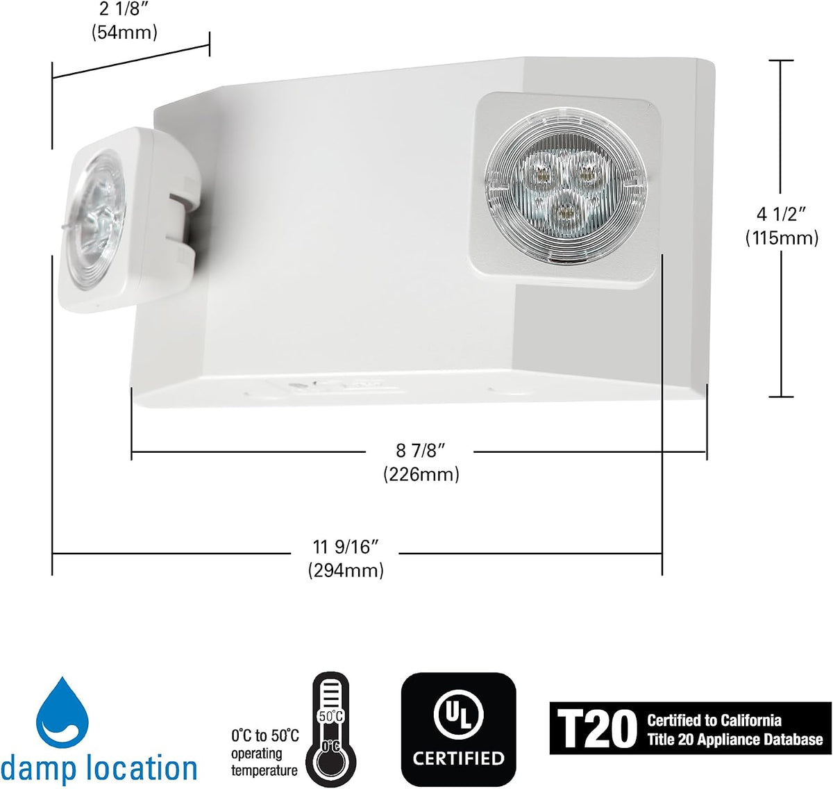 Sure-Lites AP2SQLED30 LED Emergency Light, Dual Square Heads, 90-Min