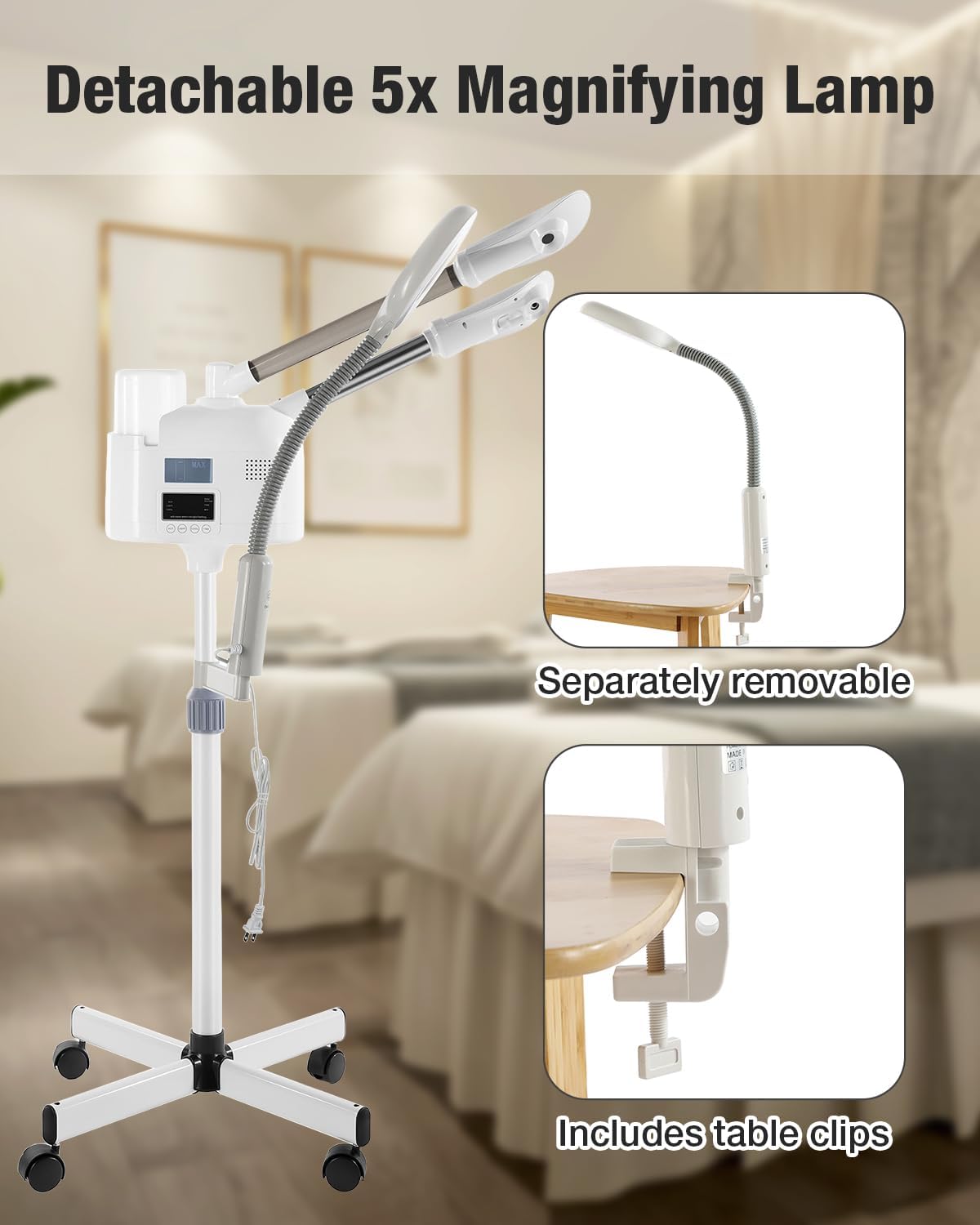 Professional Facial Steamer 3 in 1 Steamer for Face White | 360-Degree Hot and Cold Rotatable Nozzle, 5x Led