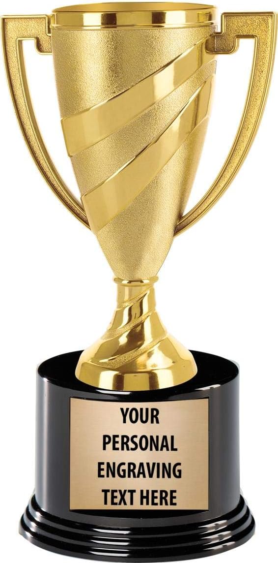 Gold Cup Trophies with Custom Engraving, 7.25" Personalized Gold Swirl Cup Achievement Trophy On Deluxe Round Base