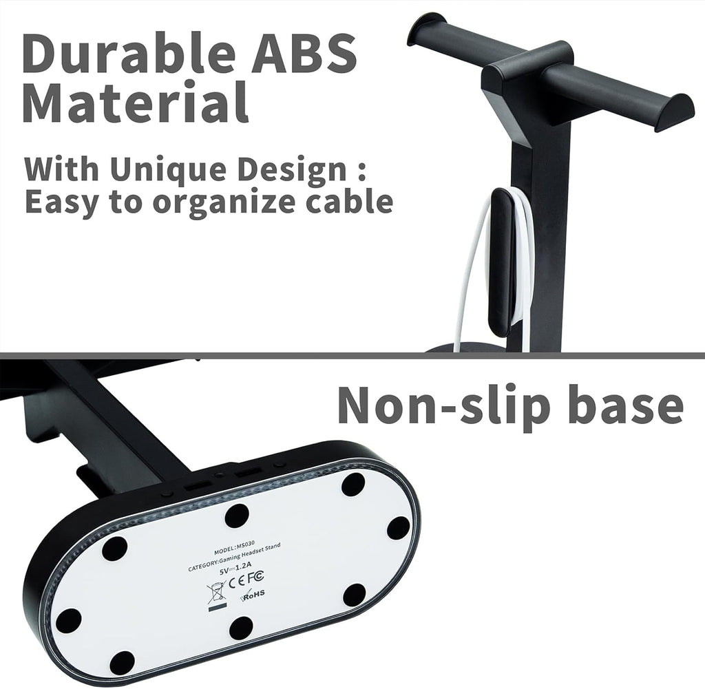 RGB Headphone Stand - Dual Gaming Headset Holder with 3 USB Charging Station and 3.5mm Audio Port,8 Light Modes