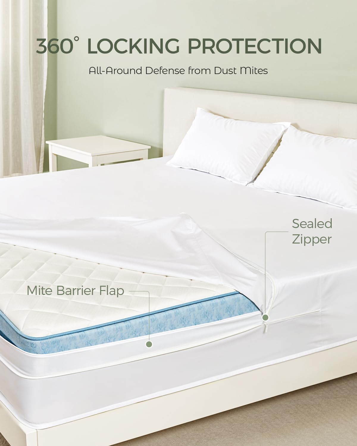 100% Cotton Mattress Encasement Bed Bug Dust Mite Cover, King 16 | Fits 80"×78"×16" King Mattress, Hypoallergenic
