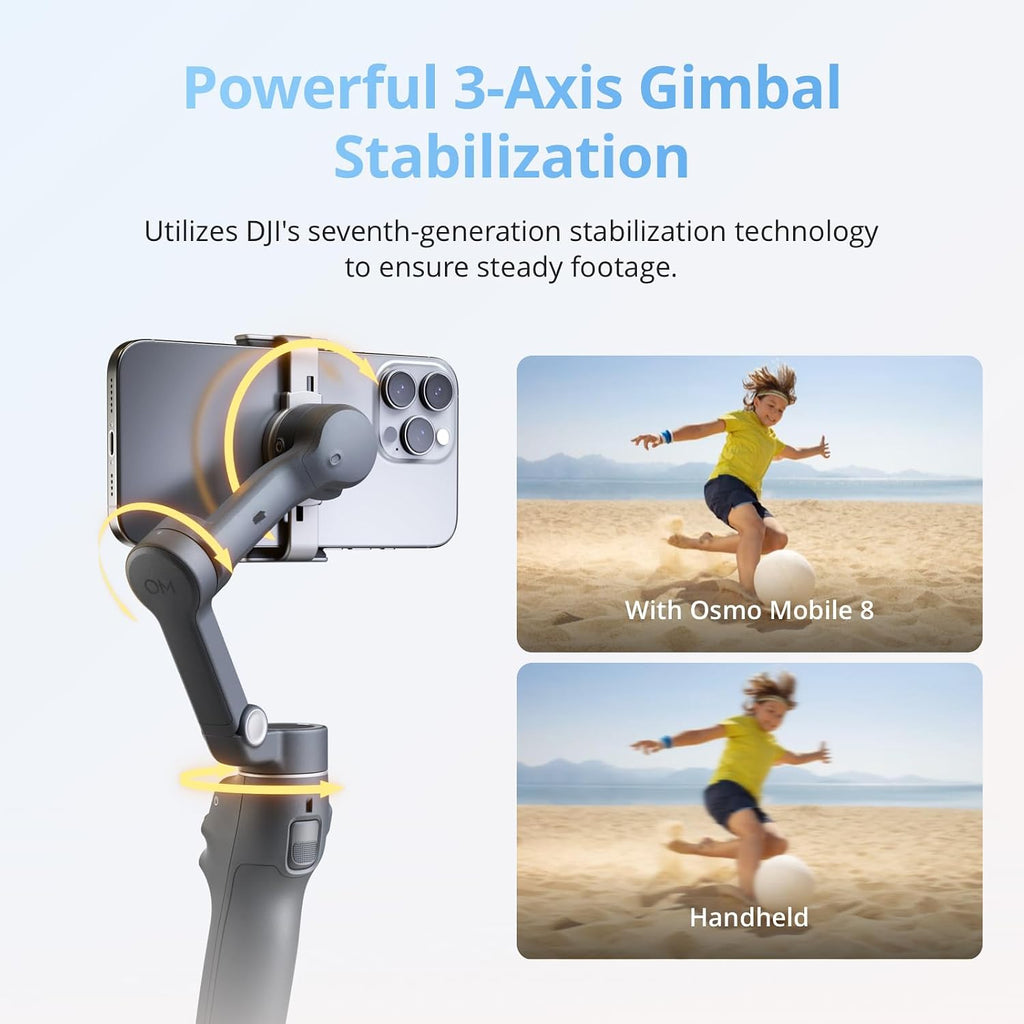 Osmo Mobile 8 Standard Combo, Gimbal Stabilizer for Phone | AI Native Tracking, 360° Pan Rotation, Built-in Extension