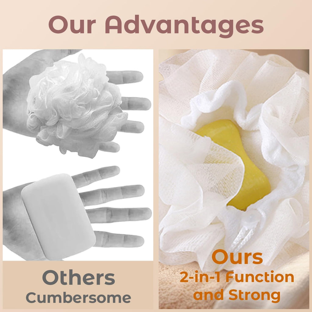 2 in 1 Loofah Sponges 3-Pack Dual-Sided Exfoliating Bath Sponges for Shower & Loofah Washcloth for Bar Soap Premium