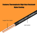 THHN Wire 50 FT, Single Bare Copper Conductor, 12AWG Black Electrical Wire, Solid Building Wire 600V Nylon Sheath