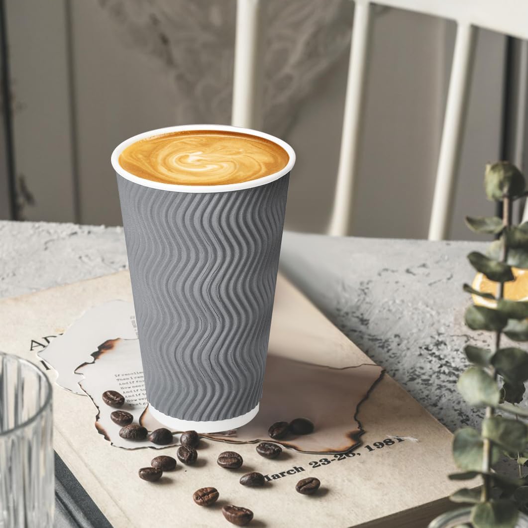 100 Pack 16 oz Paper Coffee Cups with Lids Disposable for Hot Drink