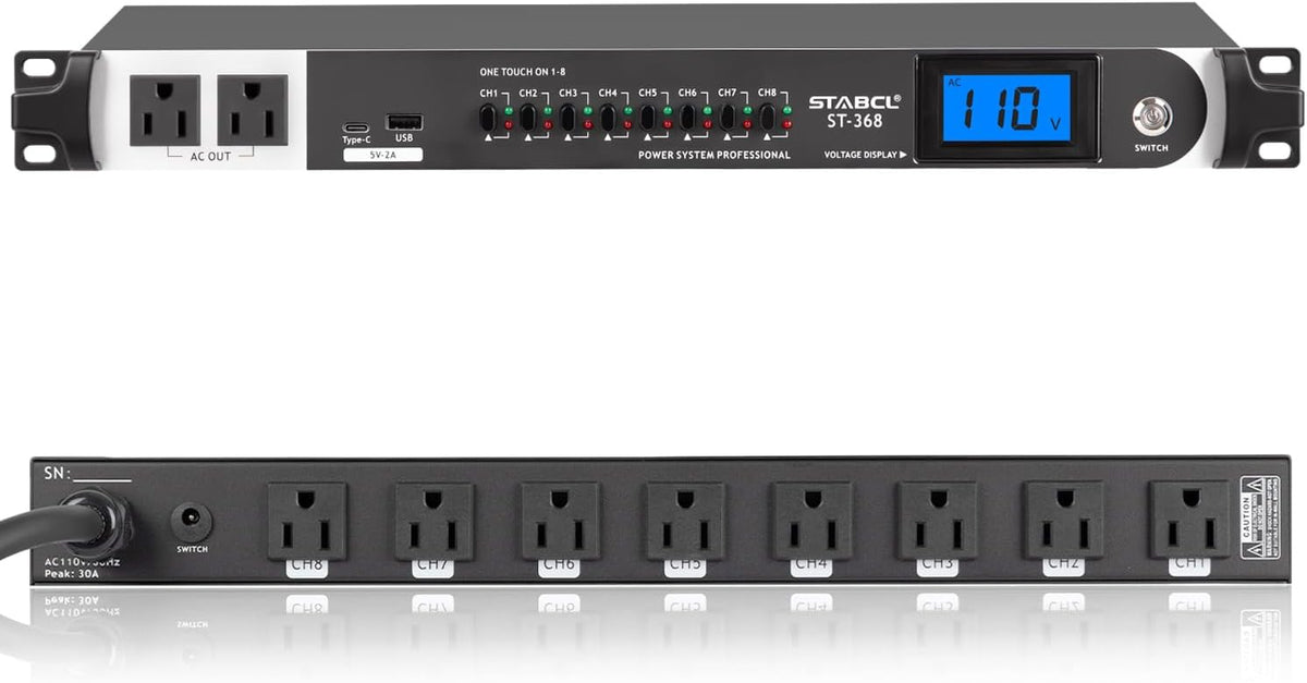 Professional 10 Socket Power Conditioner/Surge Sequencer with USB and Type-C Charger.3300W Rack Mount Audio Power