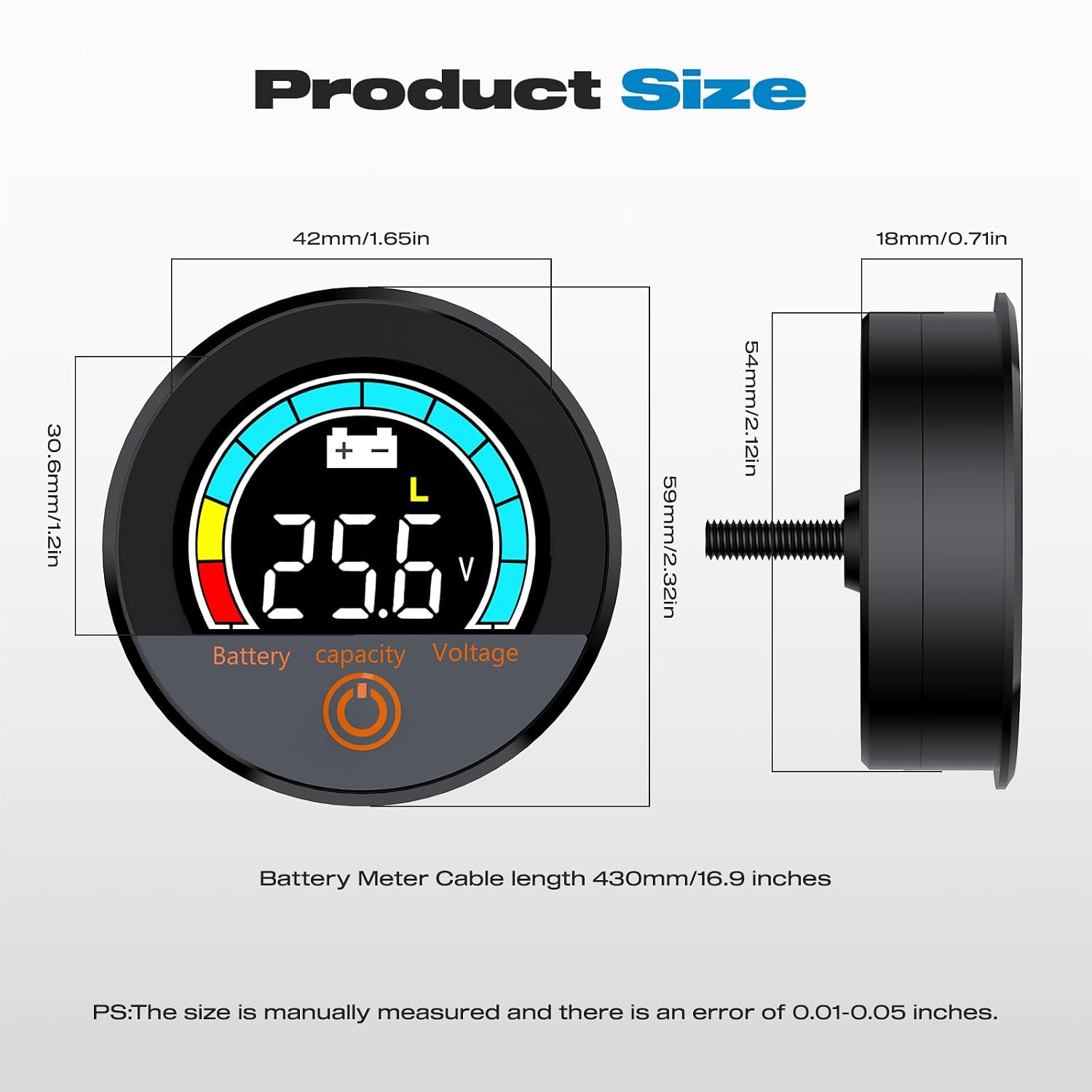 IP67 Waterproof Battery Monitor 12V 24V 36V 48V 60V 72V 84V with Backlight LCD and Low-Voltage Alarm use Lithium