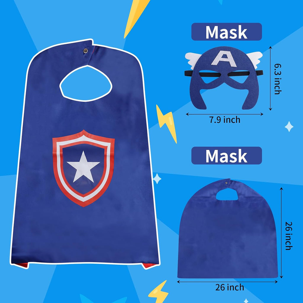 Superhero Capes for Kids, Hero Caps and Masks for 4-12 Year Old Boys Girls | 4 Pack Cartoon Dress Up for Holiday