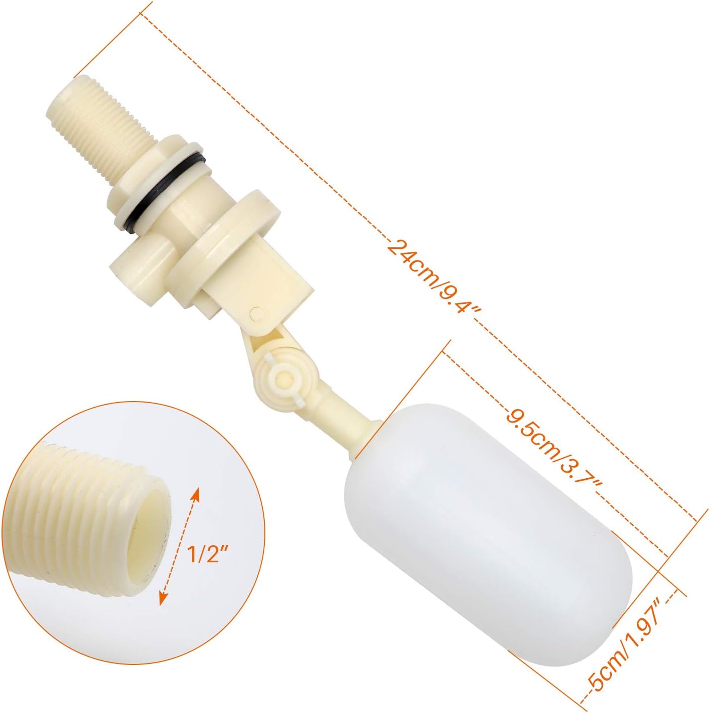 1/2 Inch Float Valve Kit Adjustable Arm Auto Water Level Control | PVC Float Ball Valve for Auto Fill For Water Tank